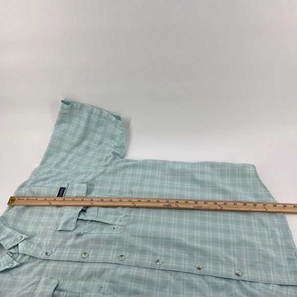 Columbia Super Bahama Plaid Short Sleeve Fishing Shirt Men's M Light Blue - Picture 8 of 9